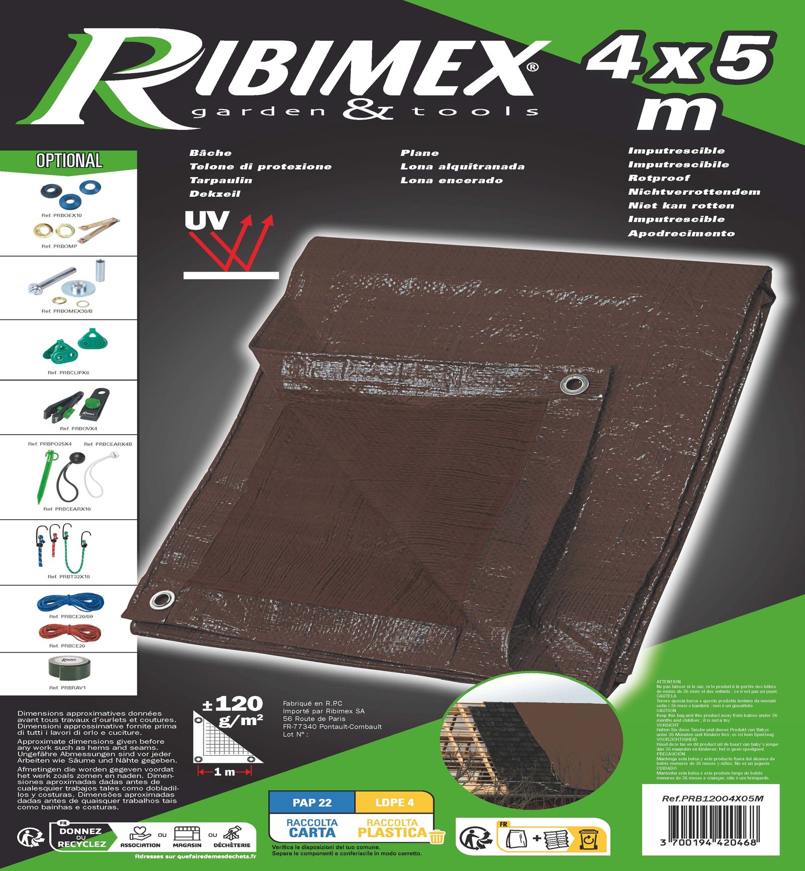 Bâche protection renforcée 120gr/m² 4x5m marron | Castorama